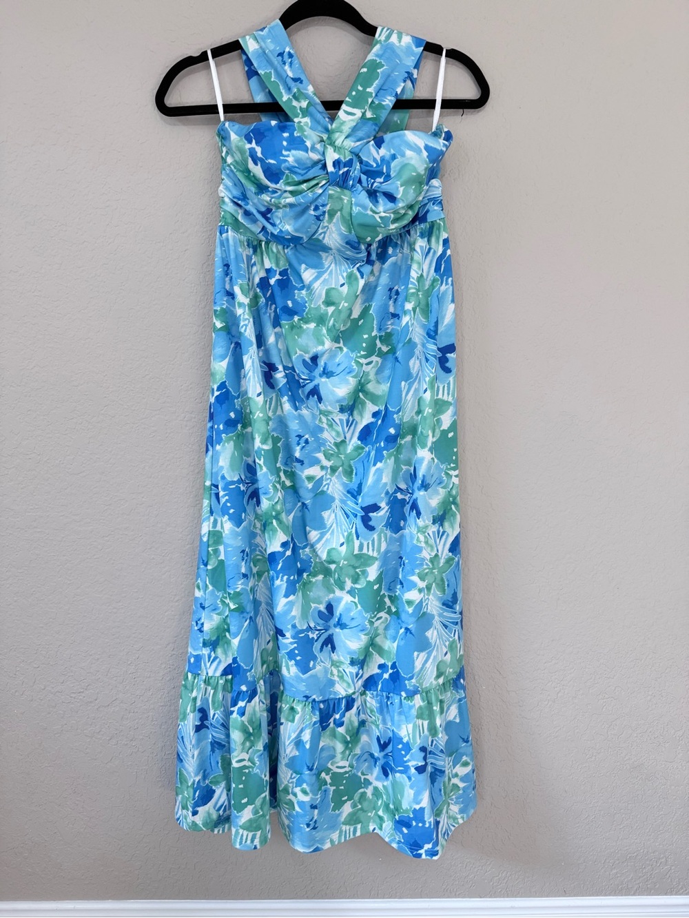 Grace Karin Blue and Green Floral Maxi Dress with Crossback Straps